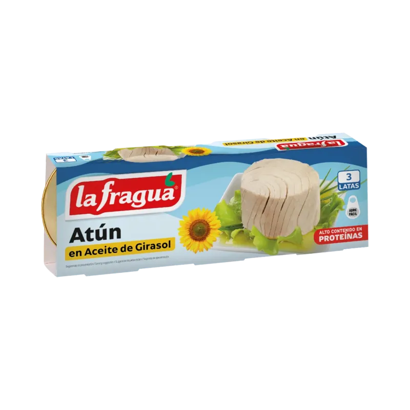 Atún en Girasol Lata RO-85 Pack-3 (Katsuwonus pelamis) - F.A. (95%Tronco - 5%Migas) · 32 unidades · La Fragua