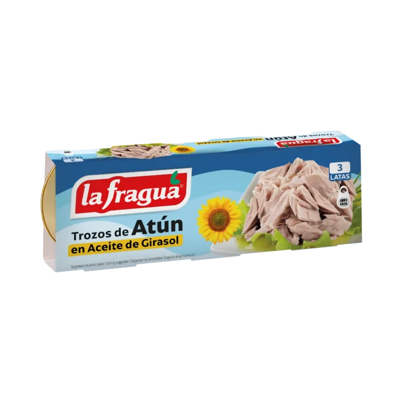 Trozos de Atún en Girasol Lata RO-70 Pack-3 (Katsuwonus pelamis) - F.A. (82%Tronco - 18%Migas) · 30 unidades · La Fragua
