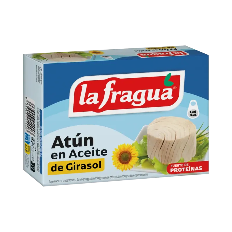 Atún en Girasol Lata OL-120 (Katsuwonus pelamis) - F.A. (70%Tronco - 30%Migas) · 25 unidades · La Fragua