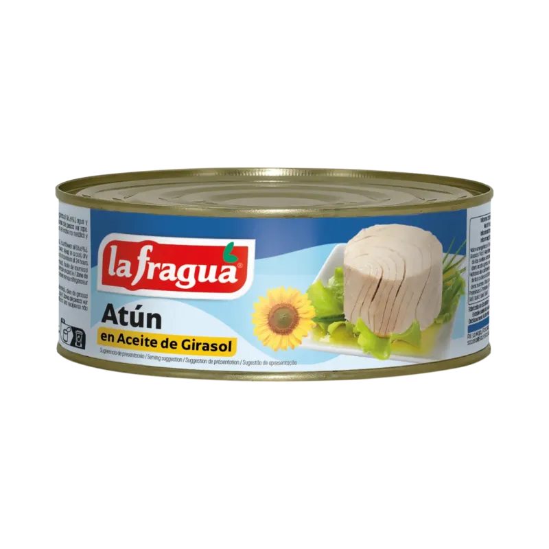 Atún en Girasol Lata RO-900 (Katsuwonus pelamis)(1 kg)(80% Tronco - 20% Migas) · 12 unidades · La Fragua