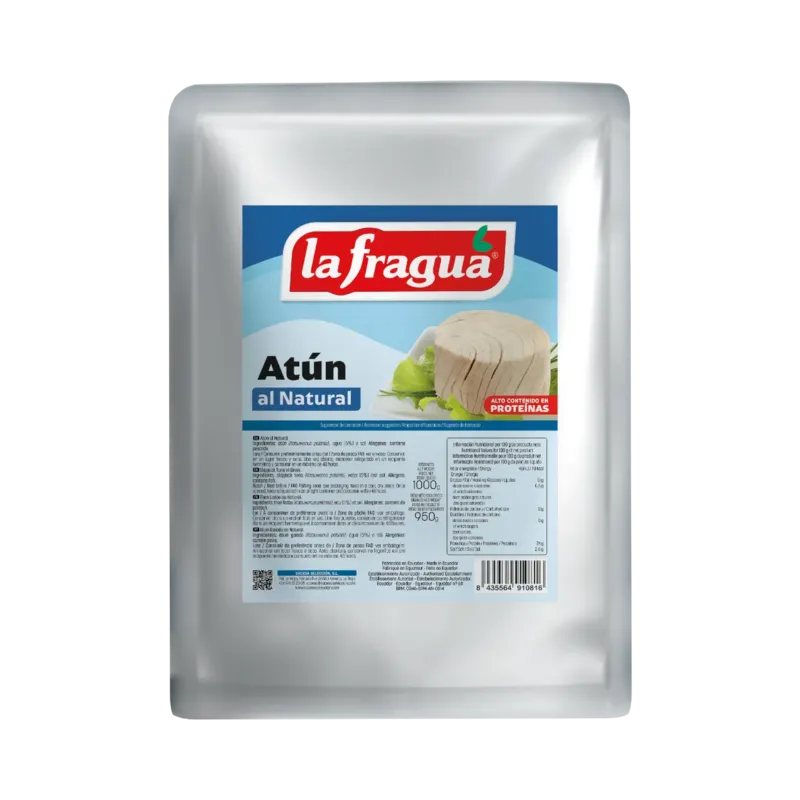 Trozos de Atún al Natural Bolsa 1 kg (Katsuwonus pelamis) (80% Trozos - 20% Migas) · 16 unidades · La Fragua
