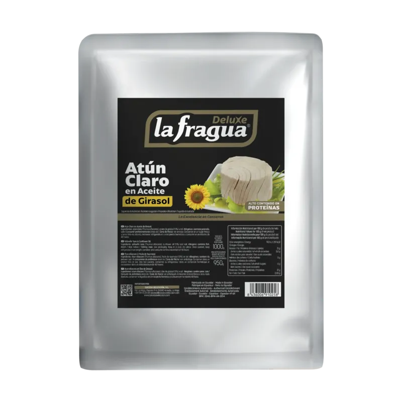 Atún Claro en Girasol Bolsa 1 kg (Thunnus albacares) (80% Trozos - 20% Migas) · 16 unidades · La Fragua