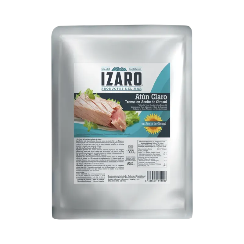 Atún Claro en Girasol Bolsa 1 kg (Thunnus albacares) (70% Trozos - 30% Migas) · 16 unidades · La Fragua