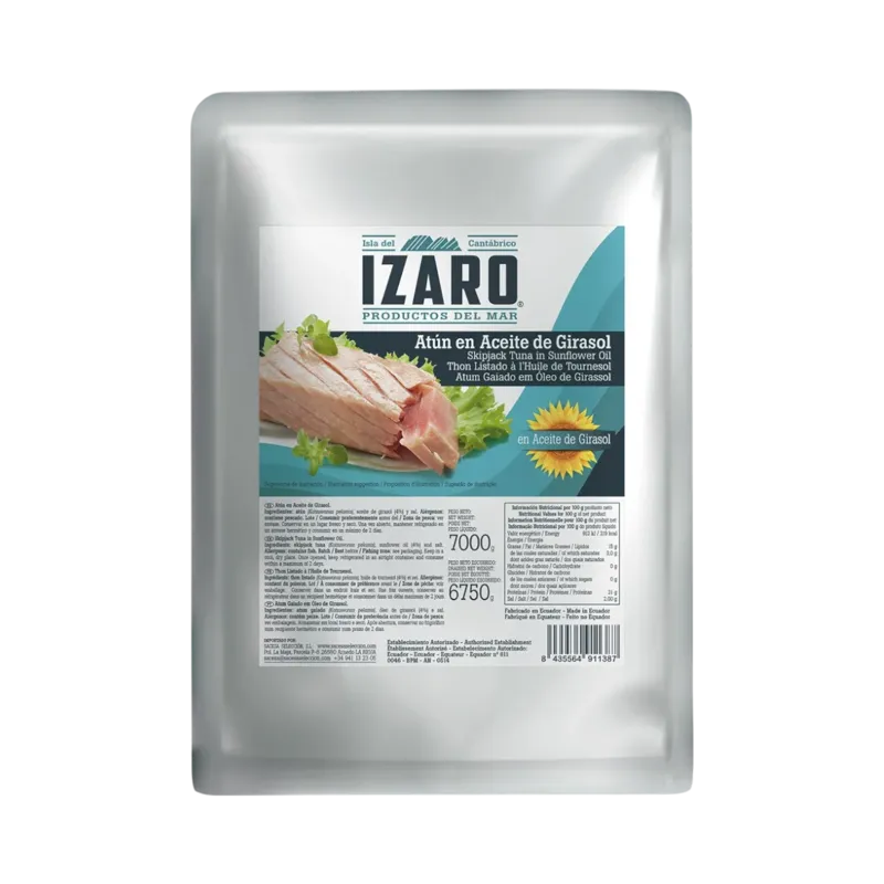 Atún en Girasol Bolsa 7 kg (Katsuwonus pelamis) (70% Trozos - 30% Migas) · 3 unidades · La Fragua