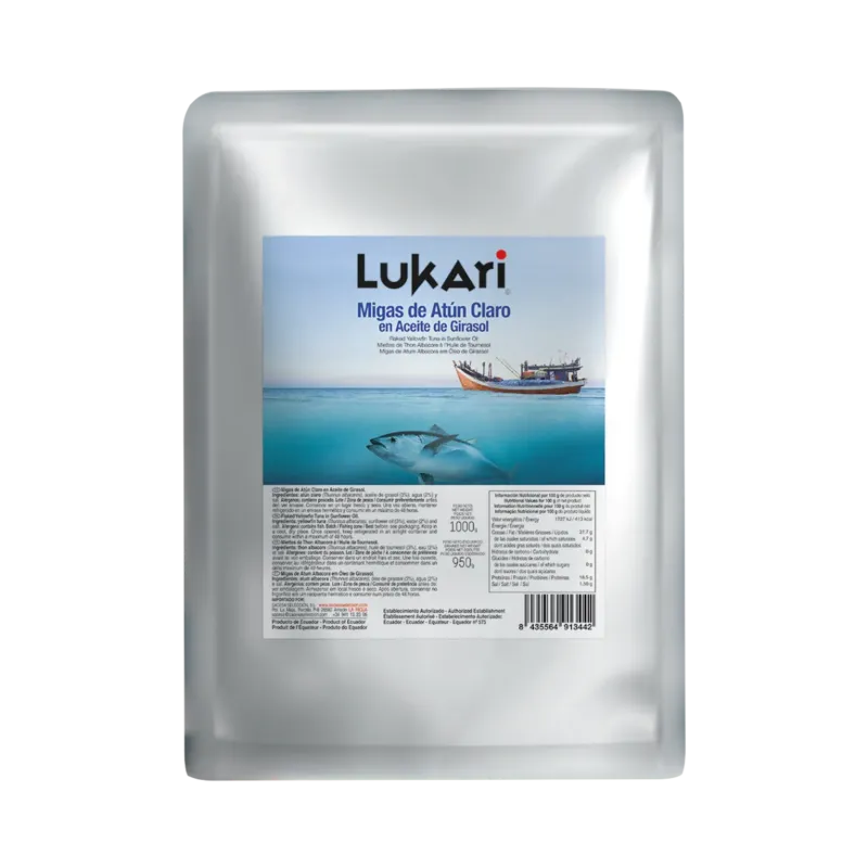 Migas de Atún Claro en Girasol Bolsa 1 kg (Thunnus albacares) · 16 unidades · La Fragua
