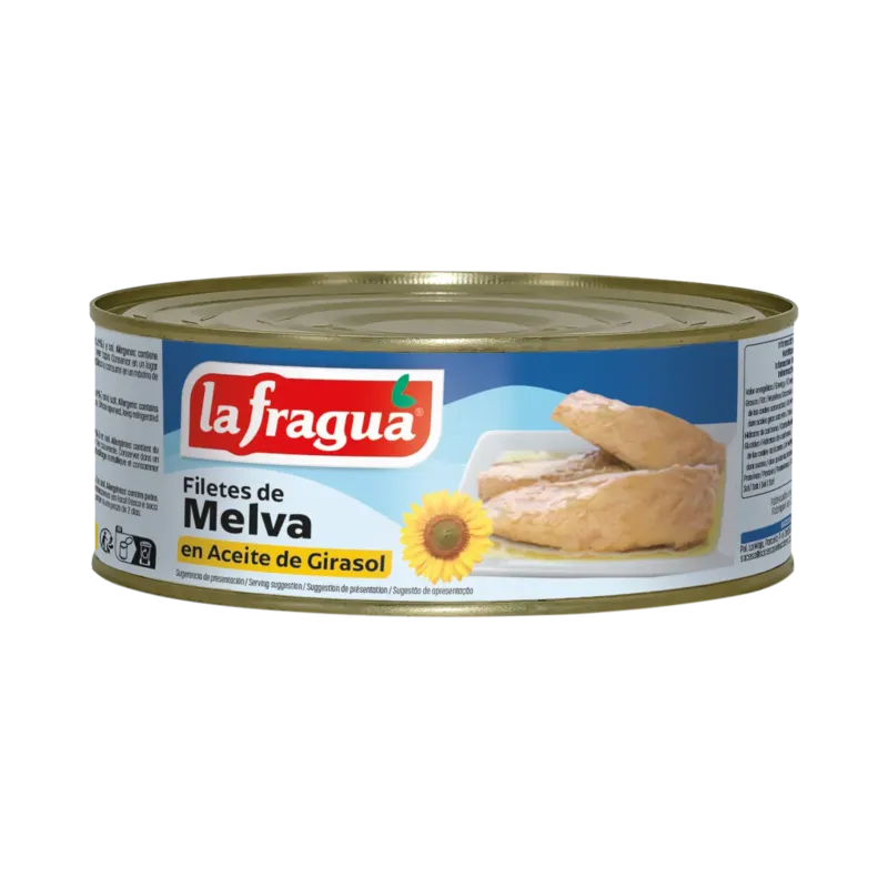 Filetes de Melva en Girasol y Agua Lata RO-900 (Auxis thazard) (1 kg) · 12 unidades · La Fragua