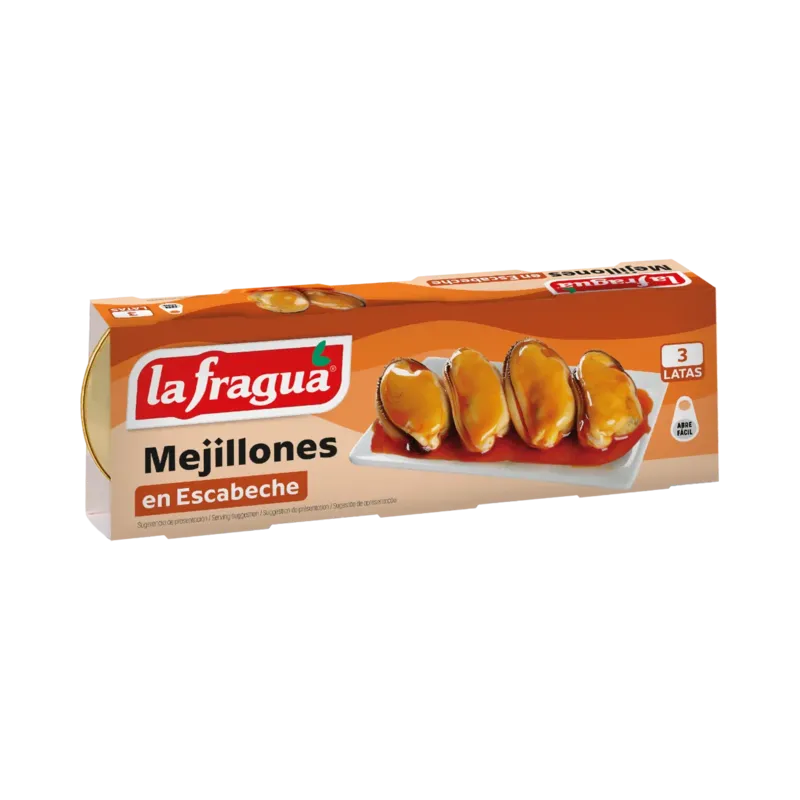 Mejillones en Escabeche Lata RO-85 Pack-3 (Mytilus galloprovincialis) - Rías Gallegas - F.A. · 16 unidades · La Fragua