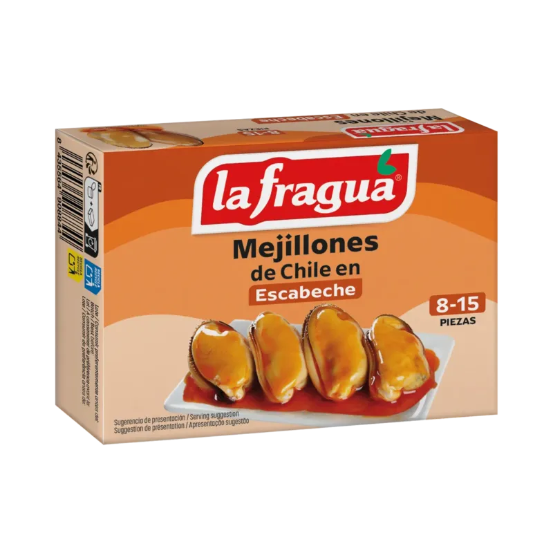 Mejillones 8-15 en Escabeche Lata Dingley-125 (Mytilus chilensis) - F.A. · 24 unidades · La Fragua