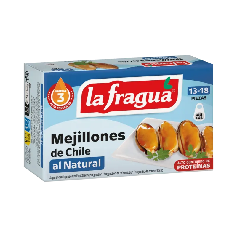 Mejillones 13-18 al Natural Lata OL-120 (Mytilus chilensis) - F.A. · 24 unidades · La Fragua