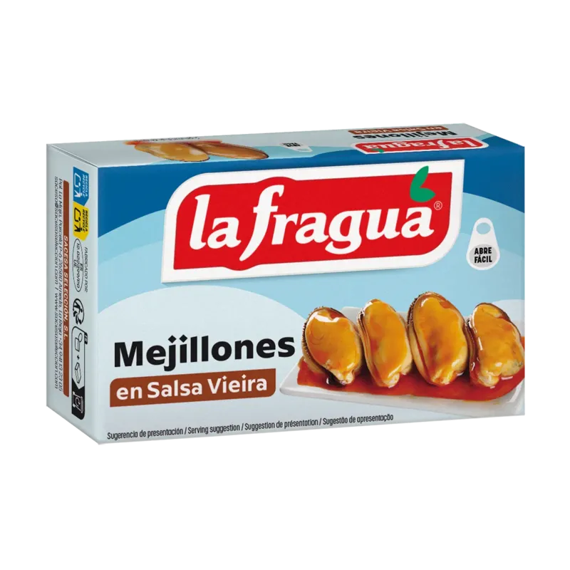 Mejillones 13-18 en Salsa de Vieira Lata OL-120 (Mytilus chilensis) - F.A. · 25 unidades · La Fragua