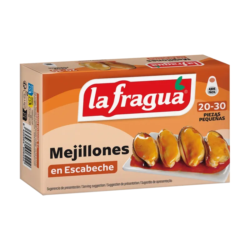 Mejillones 19-35 en Escabeche Lata OL-120 (Mytilus galloprovincialis) - F.A. Rías Gallegas · 24 unidades · La Fragua