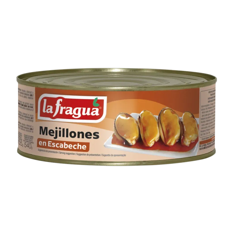 Mejillones 120-140 en Escabeche Lata RO-900 (Mytilus chilensis) · 12 unidades · La Fragua