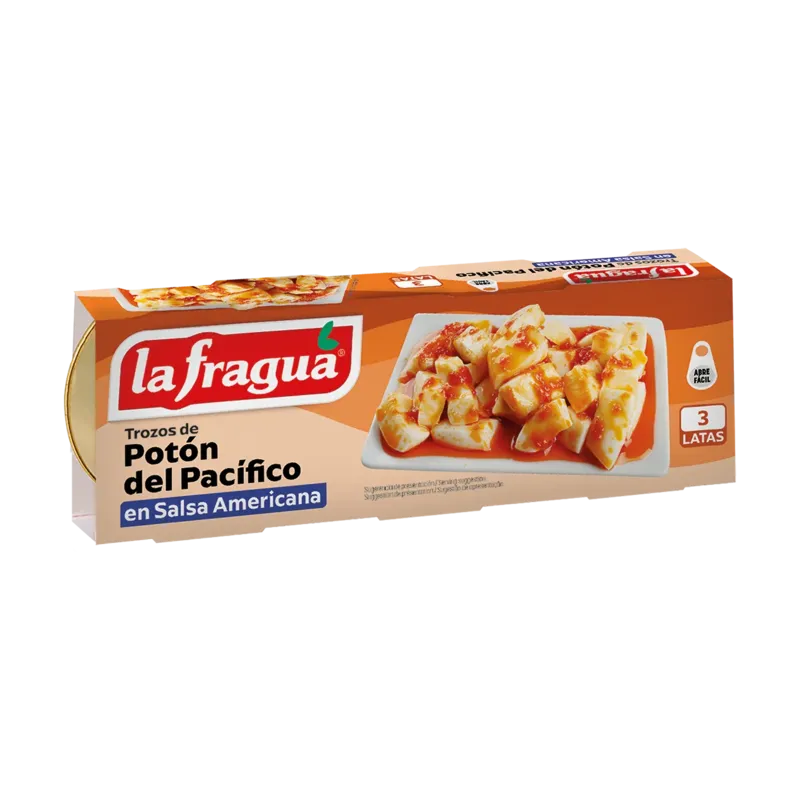 Trozos de Potón en Salsa Americana Lata RO-85 Pack3 (Dosidicus gigas) - F.A. Origen: Pacífico · 30 unidades · La Fragua