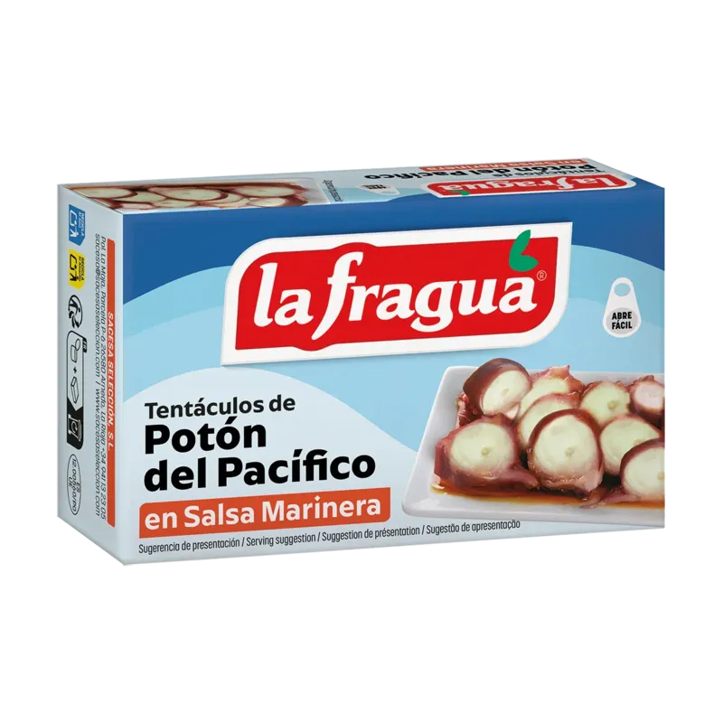 Tacos de Potón a la Marinera Lata OL-120 (Dosidicus spp) - F.A. Origen: Pacífico · 25 unidades · La Fragua