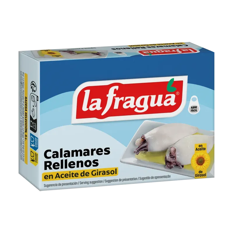 Calamares Rellenos en Girasol Lata OL-120 (Loligo spp) - F.A. · 25 unidades · La Fragua