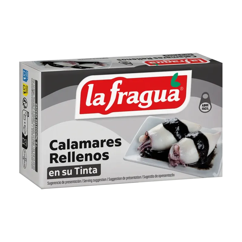 Calamares Rellenos en su Tinta Lata OL-120 (Loligo spp) - F.A. · 25 unidades · La Fragua