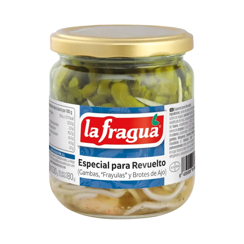 Especial Para Revuelto Tarro-370 (Brotes de Ajo, Frayulas (Surimi) y Gambas) · 12 unidades · La Fragua