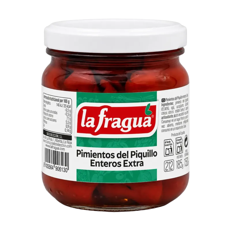 Pimiento Piquillo Entero Extra 8-12 Tarro-212 · 12 unidades · La Fragua