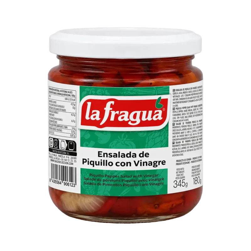 Ensalada de Piquillo con Cebolla Tarro-370 (Piquillo, Cebolla y Vinagre) · 12 unidades · La Fragua