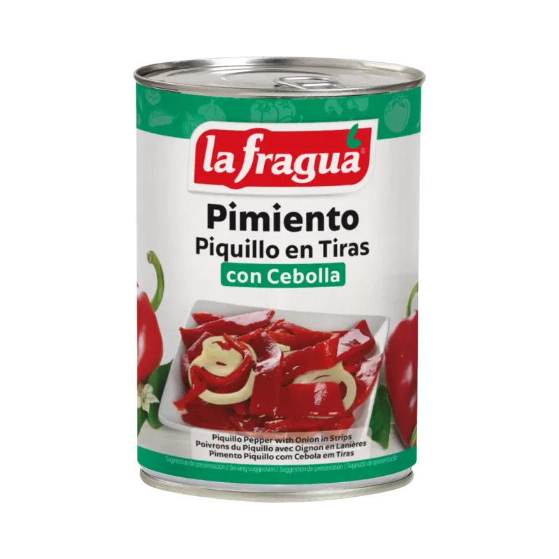 Ensalada de Piquillo con Cebolla Lata 1/2 kg (Piquillo, Cebolla y Vinagre) F.A. - Apilable · 12 unidades · La Fragua