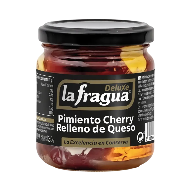 Pimiento Cherry Relleno de Queso Tarro-212 · 12 unidades · La Fragua