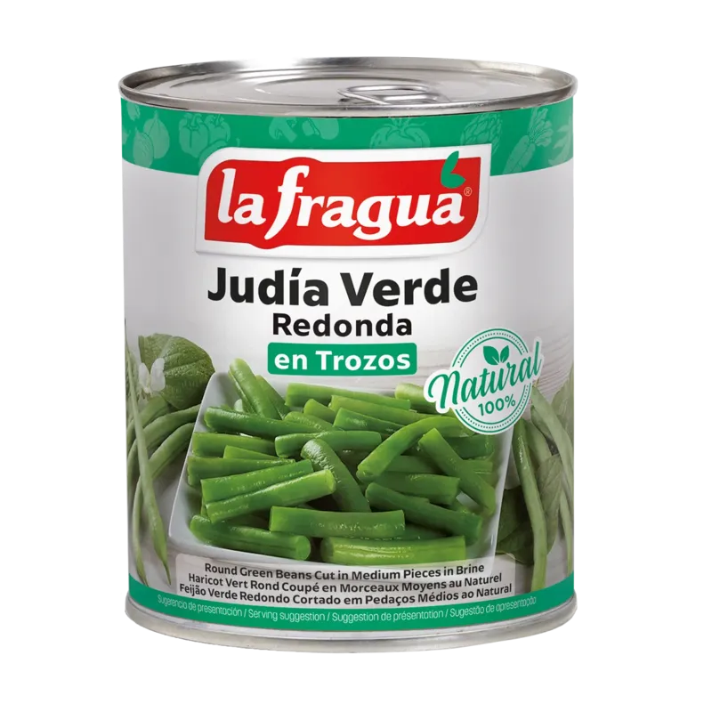 Judía Verde Redonda al Natural I Lata 1 kg Calibre corte: Trozos Medianos · 12 unidades · La Fragua