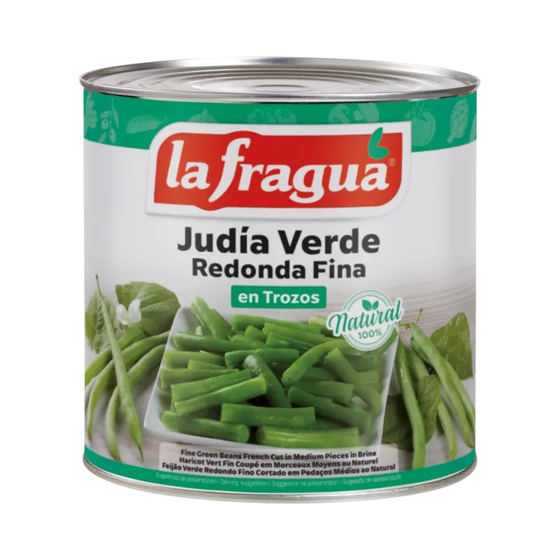 Judía Verde Redonda al Natural I Lata 3 kg Calibre corte: Trozos Medianos · 6 unidades · La Fragua