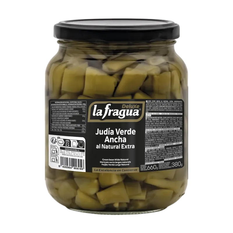 Judía Verde Ancha al Natural Extra Tarro-720 POT Calibre corte: Trozos Grandes · 6 unidades · La Fragua