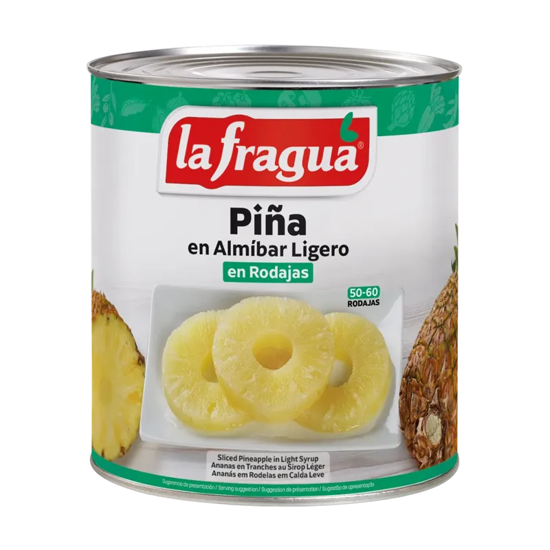 Piña en Almíbar Ligero Rodajas 50-60 Lata 3 kg (A10) · 6 unidades · La Fragua