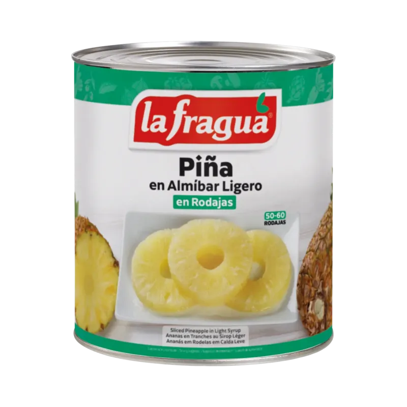 Piña en Almíbar Ligero Rodajas 50-60 Lata 3 kg (A10) · 6 unidades · La Fragua
