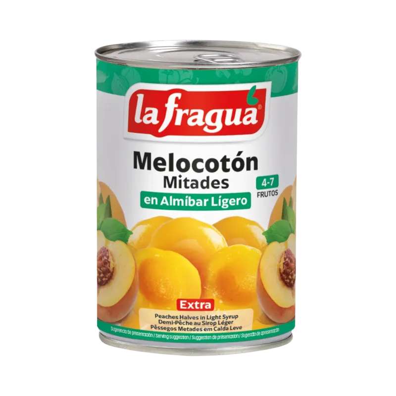 Melocotón Almíbar Ligero Mitades Extra Lata 1/2 kg F.A. · 12 unidades · La Fragua