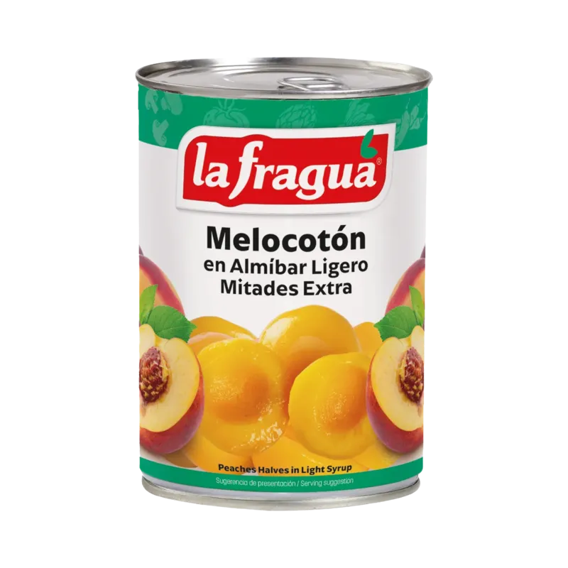 Melocotón Almíbar Ligero Mitades Extra Lata 1/2 kg F.A. · 12 unidades · La Fragua