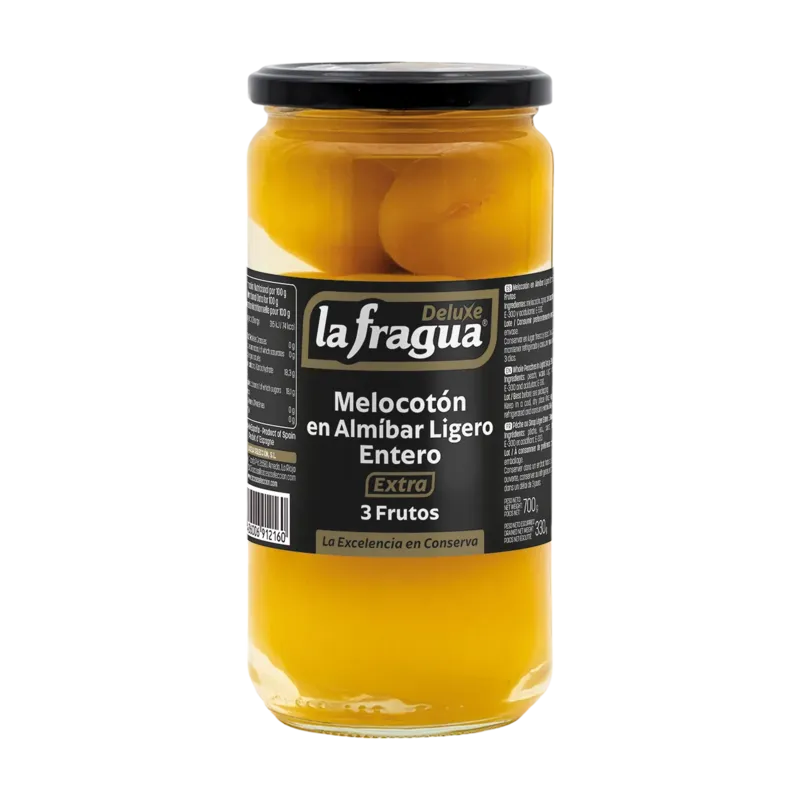 Melocotón en Almíbar Entero 3 Frutos Extra Tarro-720 · 12 unidades · La Fragua