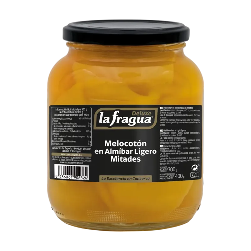 Melocotón en Almíbar Mitades Tarro-720 POT · 6 unidades · La Fragua