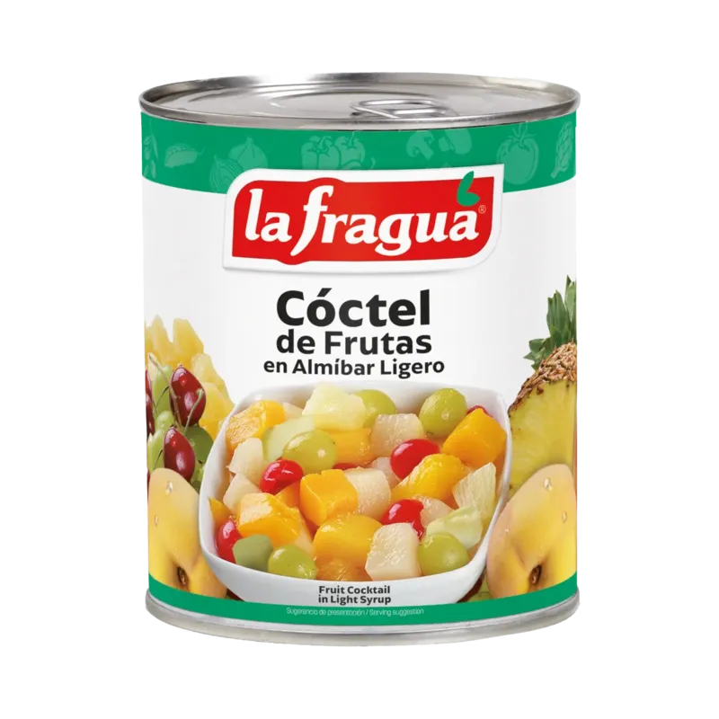 Cóctel 5 Frutas en Almíbar Ligero I Lata 1 kg F.A. - Apilable · 12 unidades · La Fragua