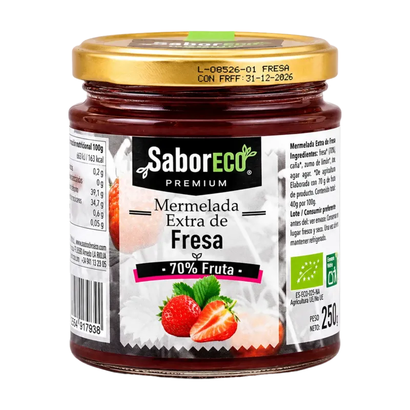 Mermelada Extra de Fresa BIO Tarro 250 (70% fruta) · 12 unidades · La Fragua