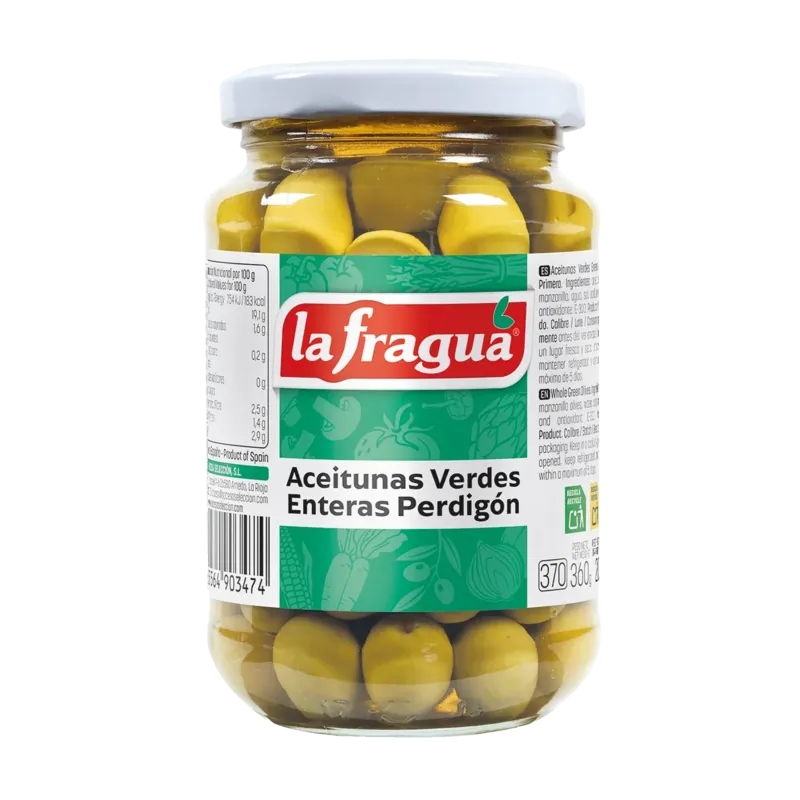 Aceitunas Verdes Enteras Perdigón I Tarro-370 Variedad: Manzanilla - Calibre: > · 12 unidades · La Fragua