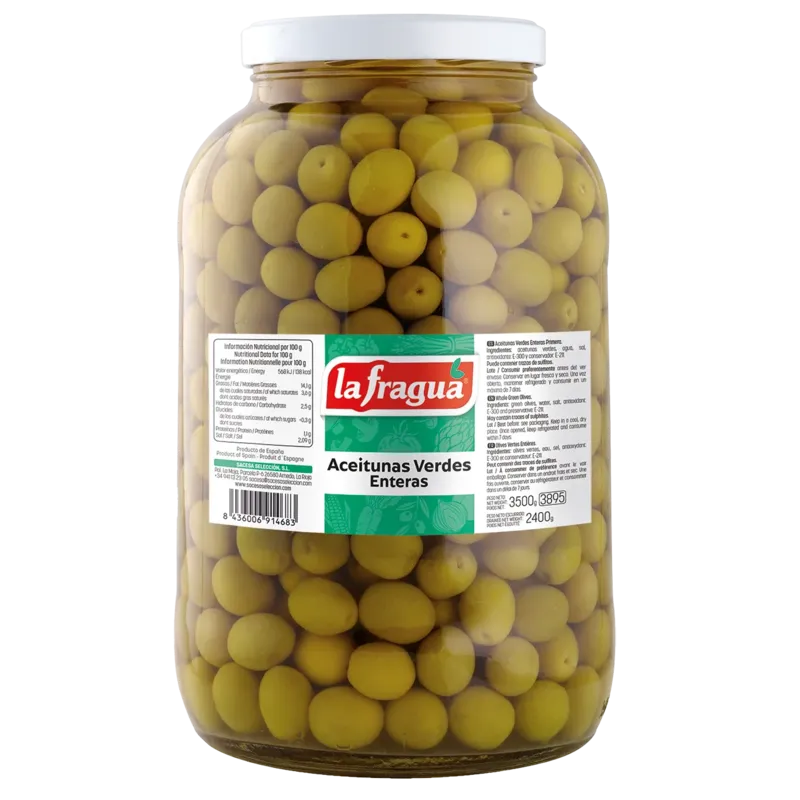 Aceitunas Verdes Enteras 201/220 I Tarro Galón Variedad: Manzanilla - (5 kg) · 3 unidades · La Fragua
