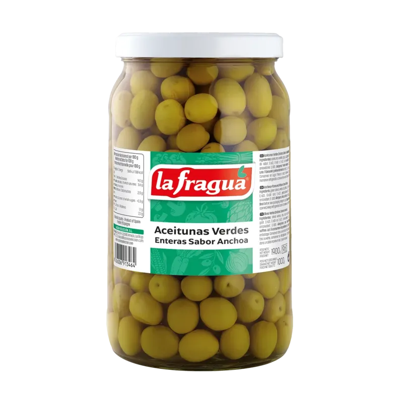 Aceitunas Sabor Anchoa 200/220 I Tarro 1/2 Galón Variedad: Manzanilla - (2 kg) · 6 unidades · La Fragua