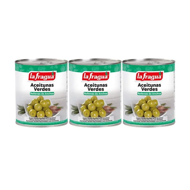 Aceitunas Rellenas de Anchoa I Lata 1/8 kg Pack-3 Variedad: Manzanilla - F.A. · 16 unidades · La Fragua