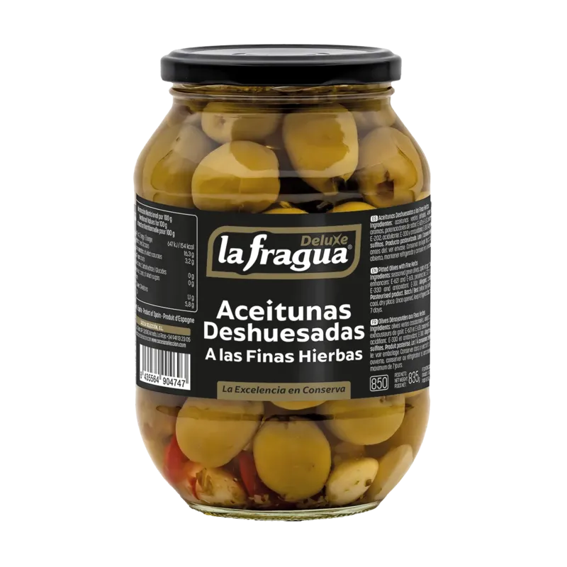 Aceitunas Deshuesadas a las Finas Hierbas Tarro-850 Variedad: Gordal · 6 unidades · La Fragua