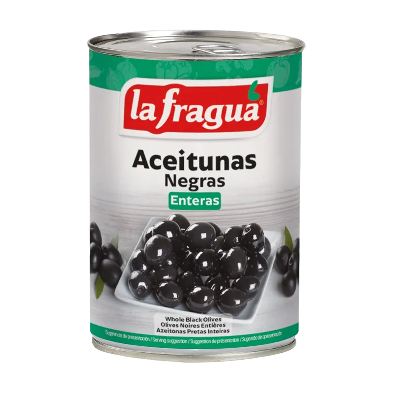 Aceitunas Negras Enteras 181/220 I Lata 1/2 kg Variedad: Hojiblanca - F.A. · 12 unidades · La Fragua