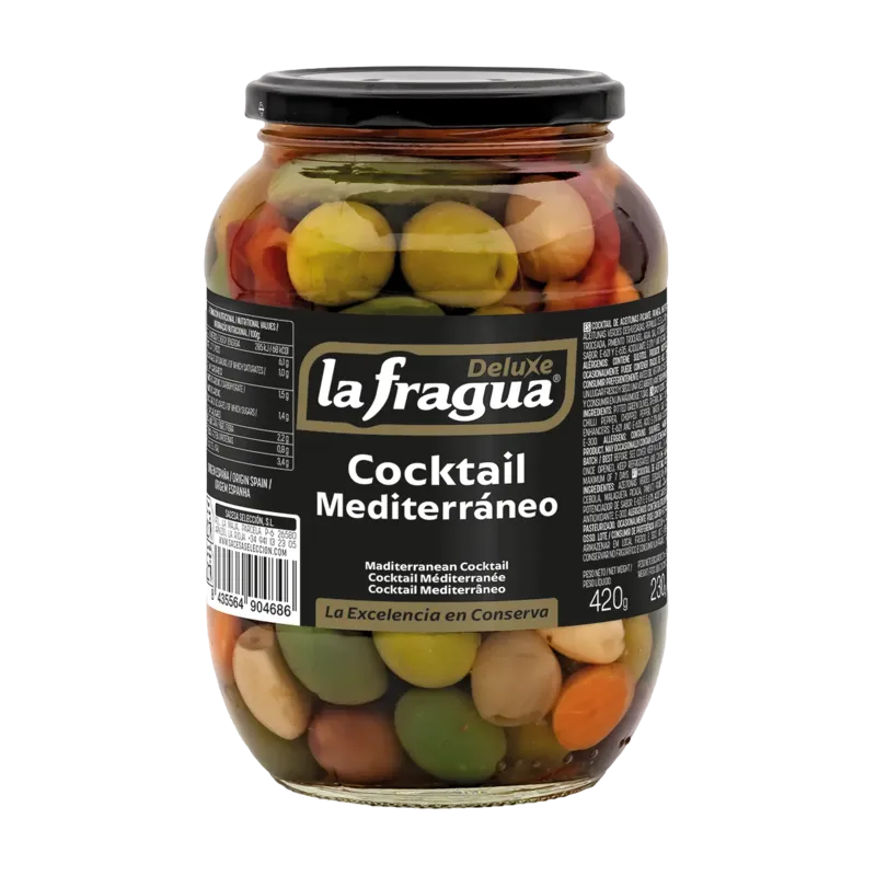 Cocktail Mediterráneo I Tarro-850 (aceitunas, zanahoria, cebollita, pepino y ajo) · 6 unidades · La Fragua