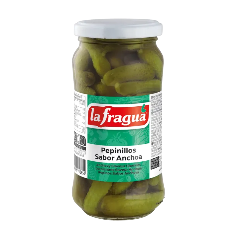 Pepinillos Sabor Anchoa 150/300 I Tarro-370 · 12 unidades · La Fragua