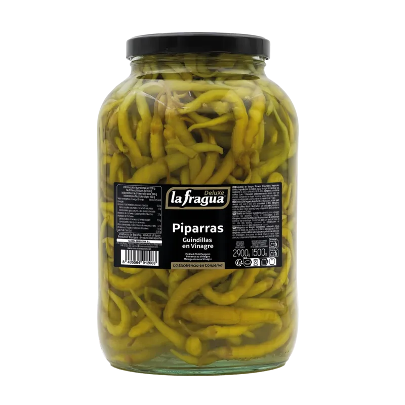 Guindilla-Piparra en Vinagre I Tarro Galón (5 kg) EUSKO-L02 8412571100300 Guindilla-Piparra Extra Tarro-210 Eusko Label (K) 2,891 EUR ESPAÑA NO 12 15 120 310 g 205 g 105 g EUSKO-L 8412571100287 Guindilla-Piparra Extra Tarro-370 Eusko Label (K) 4,459 EUR · 3 unidades · La Fragua