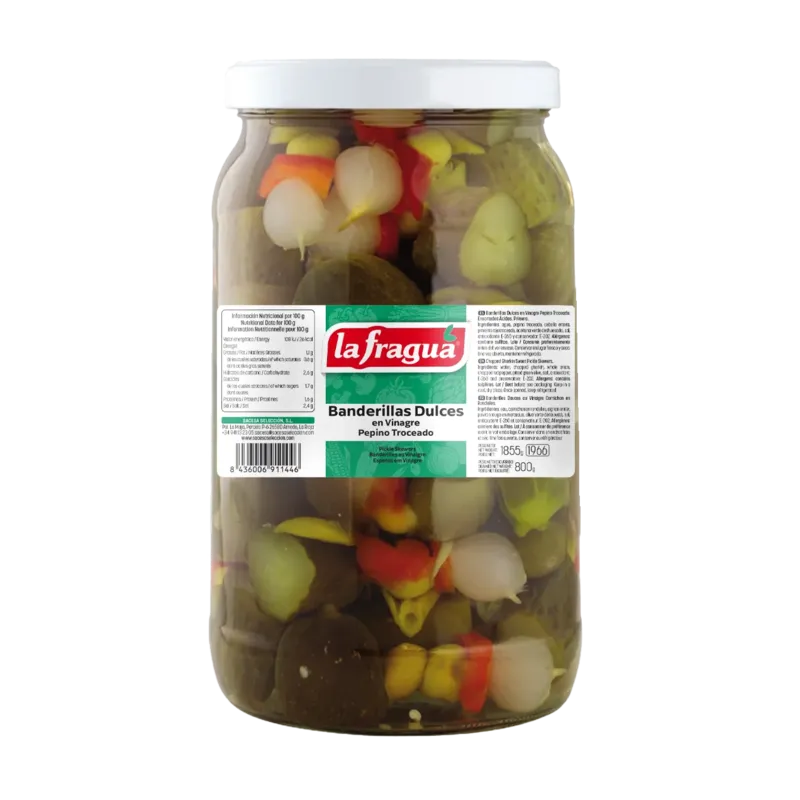 Banderillas en Vinagre Pepino Partido I T. 1/2 Galón (2 kg) · 6 unidades · La Fragua