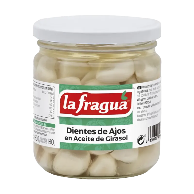 Dientes de Ajos en Aceite Tarro-370 · 12 unidades · La Fragua