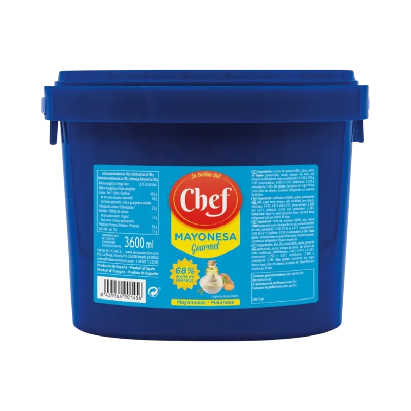 Mayonesa Gourmet (68% Aceite Girasol) Cubo 4 kg (Cubo Azul) · 4 unidades · La Fragua