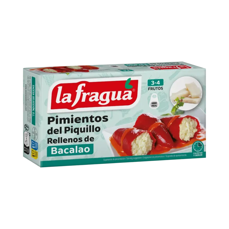 Pimientos Rellenos de Bacalao Lata 1/4 kg Fiesta Alto - F.A. · 24 unidades · La Fragua