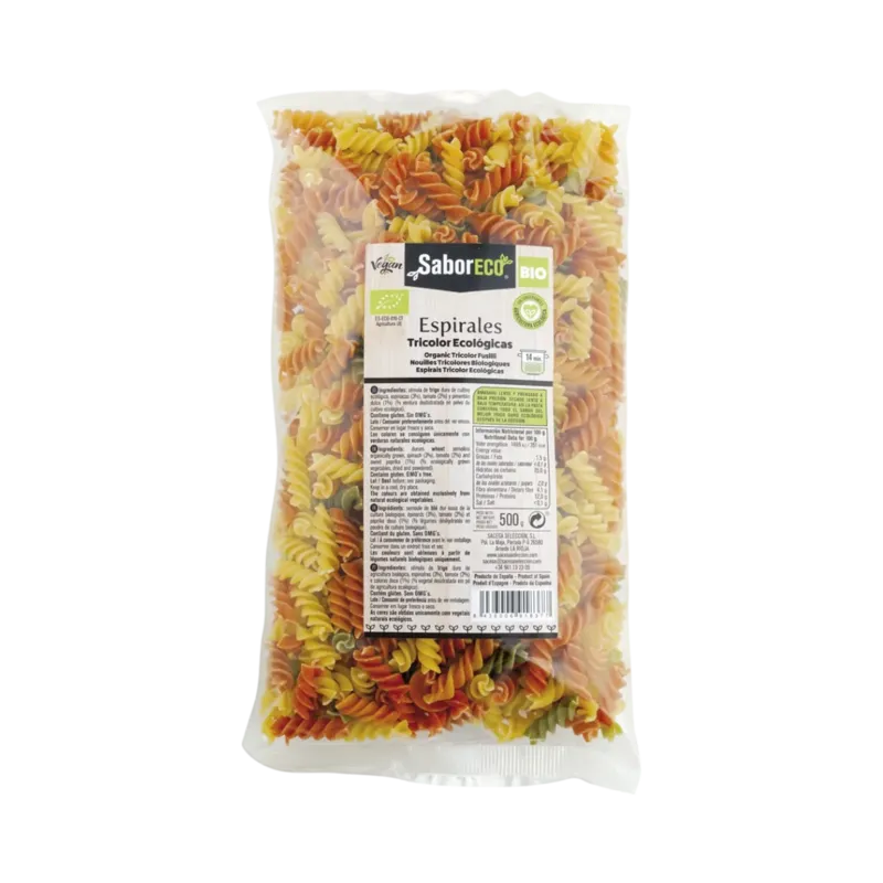 Espirales Tricolor BIO Bolsa 500 g · 12 unidades · La Fragua